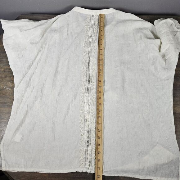 Rachel Zoe White Embroidered Metallic Top Size M oversized Cottagecore Peasant - Picture 6 of 7
